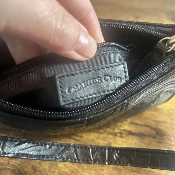 Charter Club Faux Leather Black Embossed Small Shoulder Bag 7.5x5in Chic - Picture 8 of 13